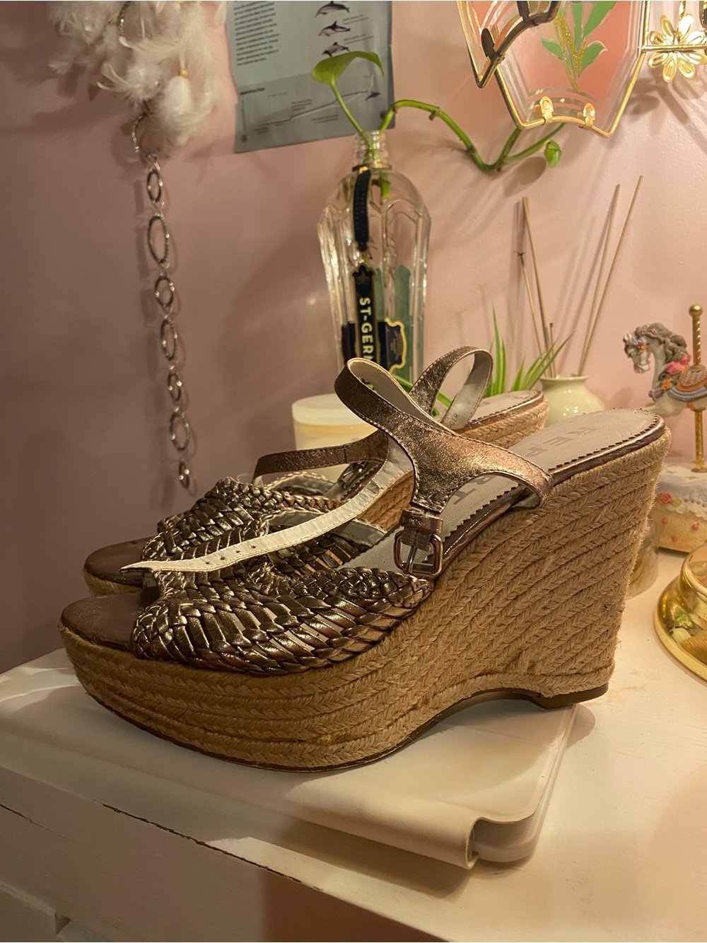 Report Metallic Bronze Woven Espadrille Wedge Sandals